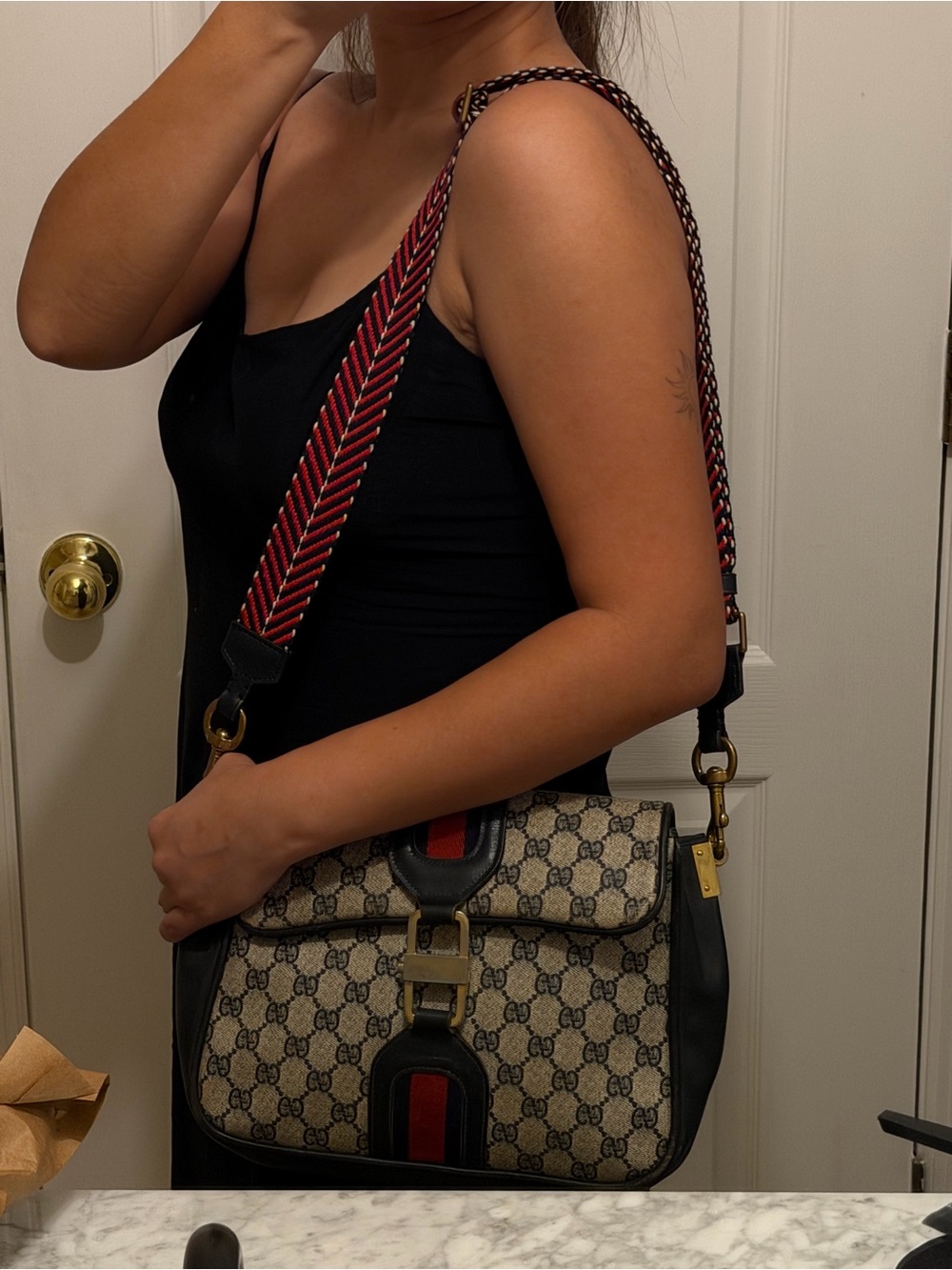 Old Vintage Gucci Orphidia Navy Blue Leather Monogram GG Supreme Shoulder Bag - Picture 7 of 12